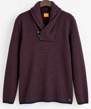 BOSS Hugo Boss XXL 100% Virgin Wool Shawl Collar Sweater Navy Burgundy Mens